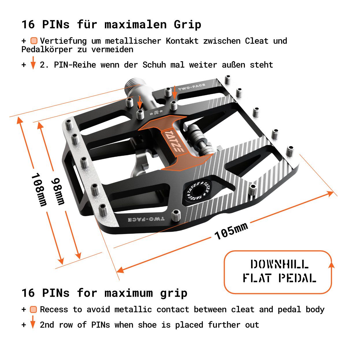 TWO-FACE2 Kombipedale / schwarz / 98 x 105mm