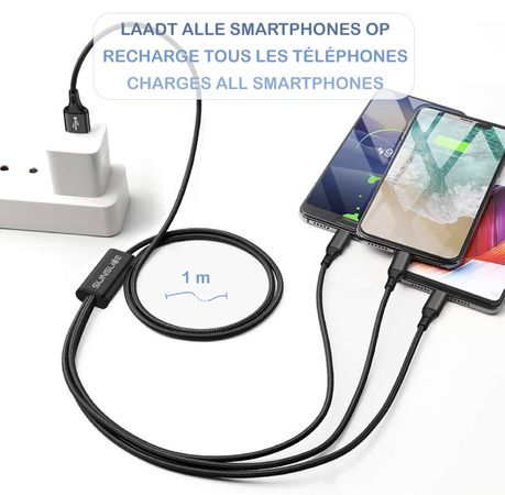 TRIDENT Ladegabel / black / 1m, USB-C, Micro-USB, Lightning