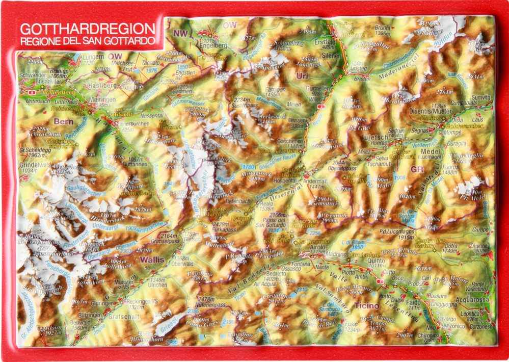 GEORELIEF GOTTHARDREGION 3D-Postkarte - Hauptansicht