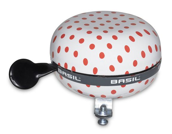 Polkadot Fahrradklingel 80mm / weiss/rot gepunktet