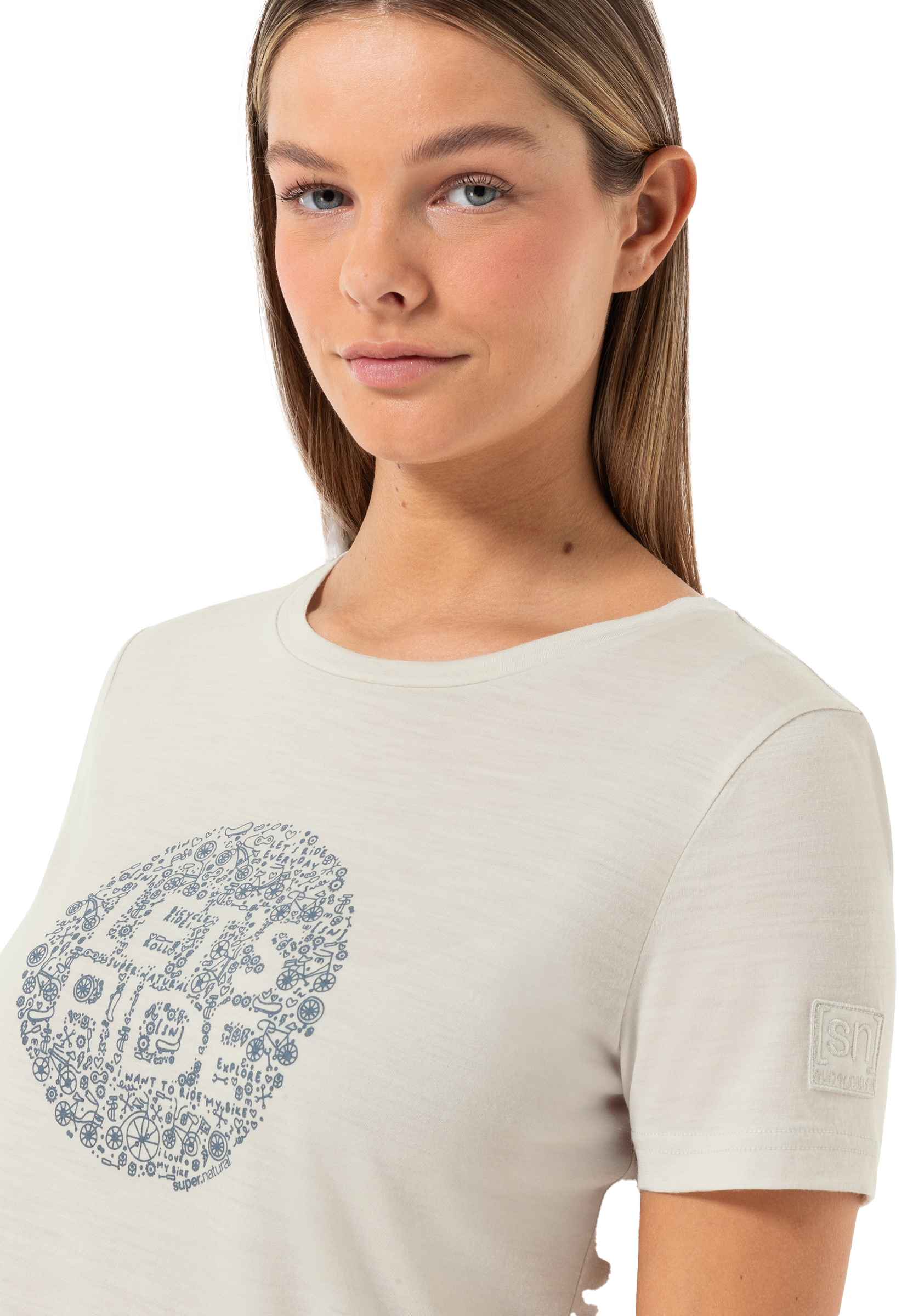 LETS RIDE BIO Damen-Kurzarm-Merino-Shirt / white stone melange/flint stone / XS
