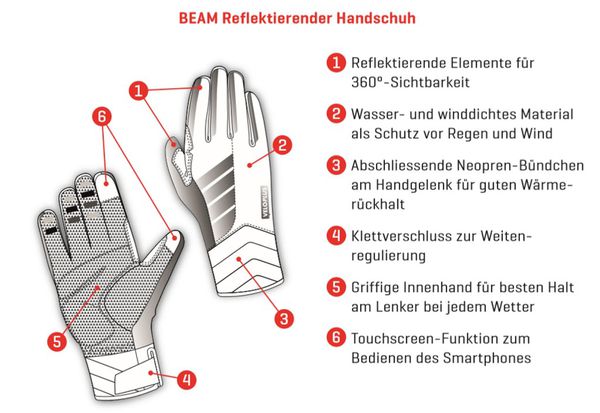 BEAM reflektierende Unisex-Thermo-Handschuhe / schwarz / XS=6