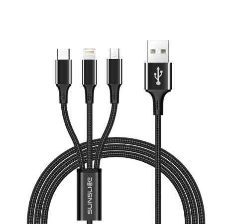 TRIDENT Ladegabel / black / 1m, USB-C, Micro-USB, Lightning