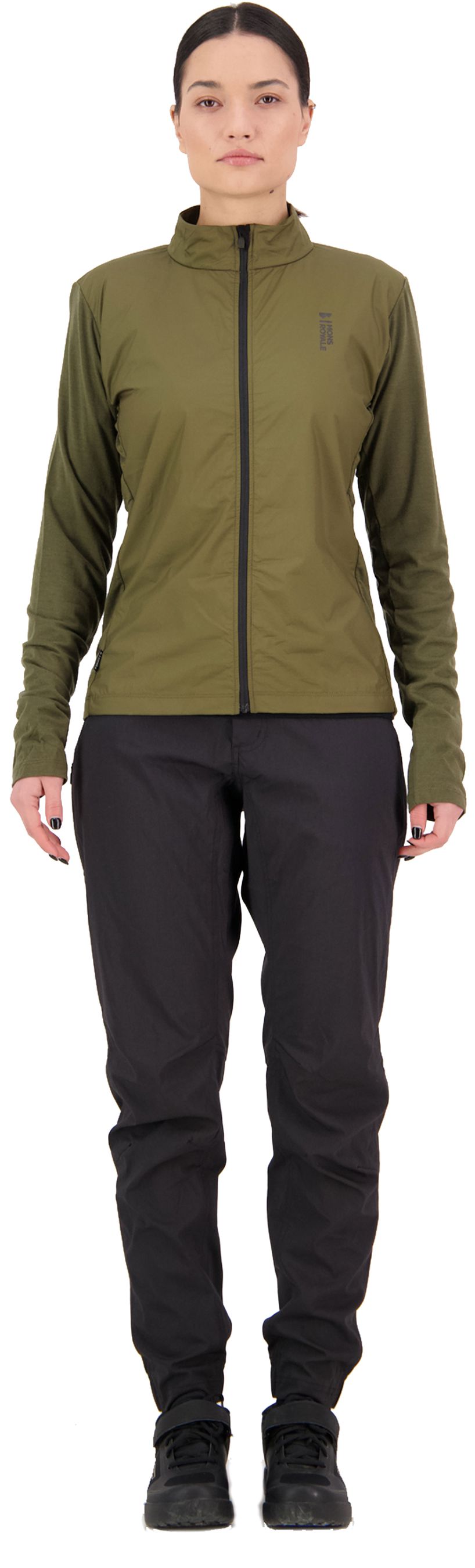 REDWOOD WIND Damen-Merino-Langarmtrikot mit Windschutz / dark olive / L