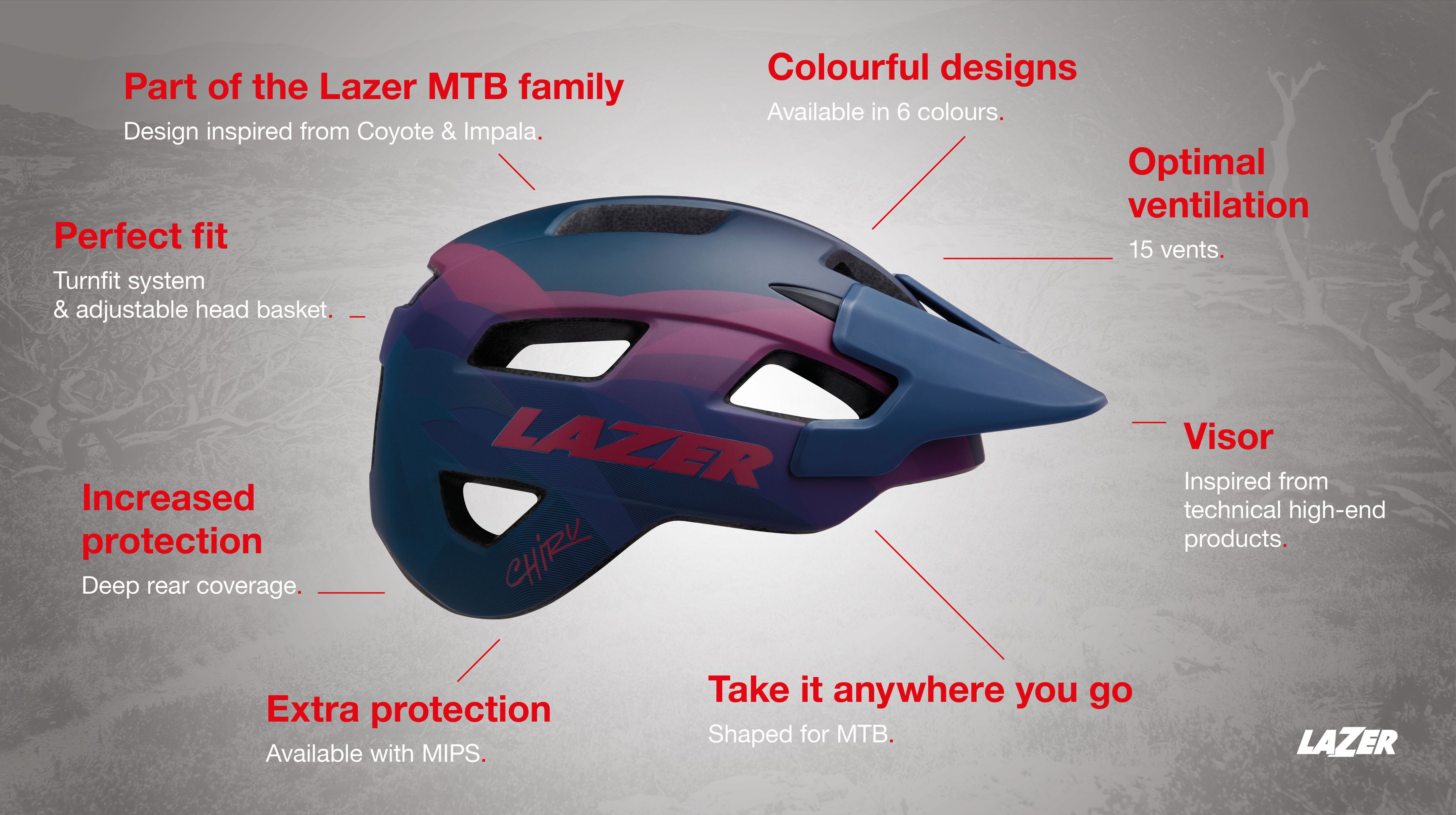 LAZER Unisex MTB Chiru MIPS Helm matte / matte blue pink / M