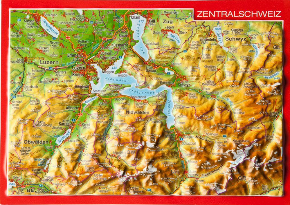 GEORELIEF ZENTRALSCHWEIZ 3D-Postkarte