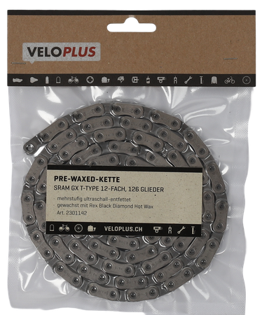 PRE-WAXED-KETTE / silber / Sram GX Transmission T-Type 12fach, 126 Glieder