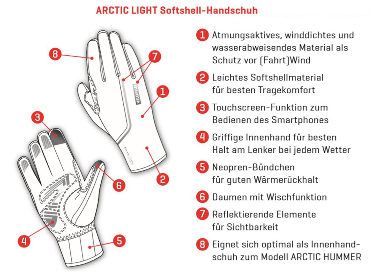 ARCTIC LIGHT Unisex-Softshellhandschuhe / schwarz / M