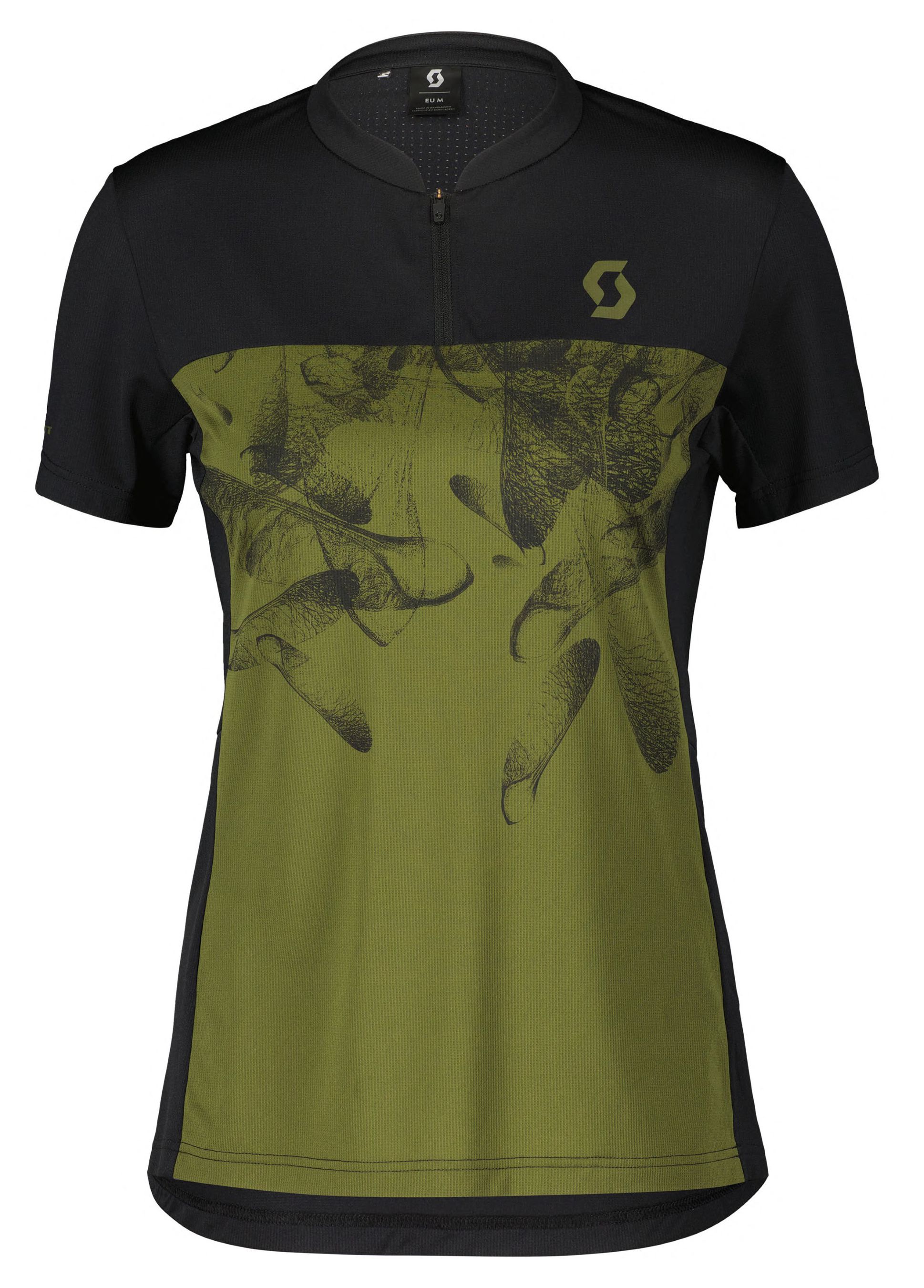 TRAIL FLOW ZIP Damen-Kurzarmtrikot / black/fir green / XS