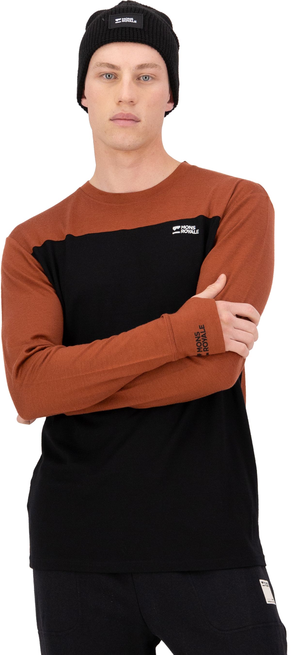 YOTEI Herren-Merino-Langarmshirt / sienna/black / S