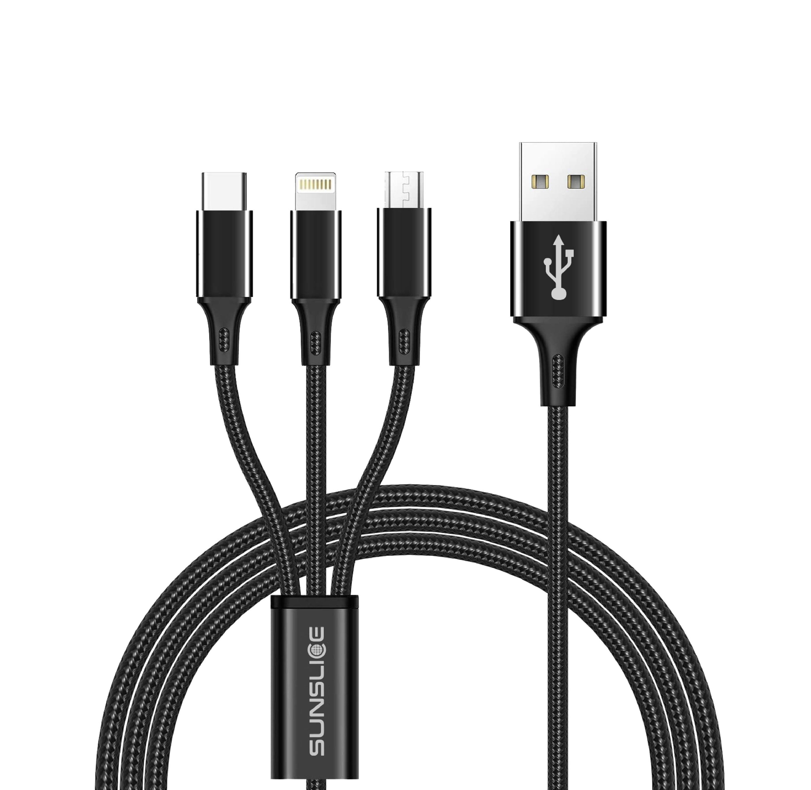 TRIDENT Ladegabel / black / 1m, USB-C, Micro-USB, Lightning