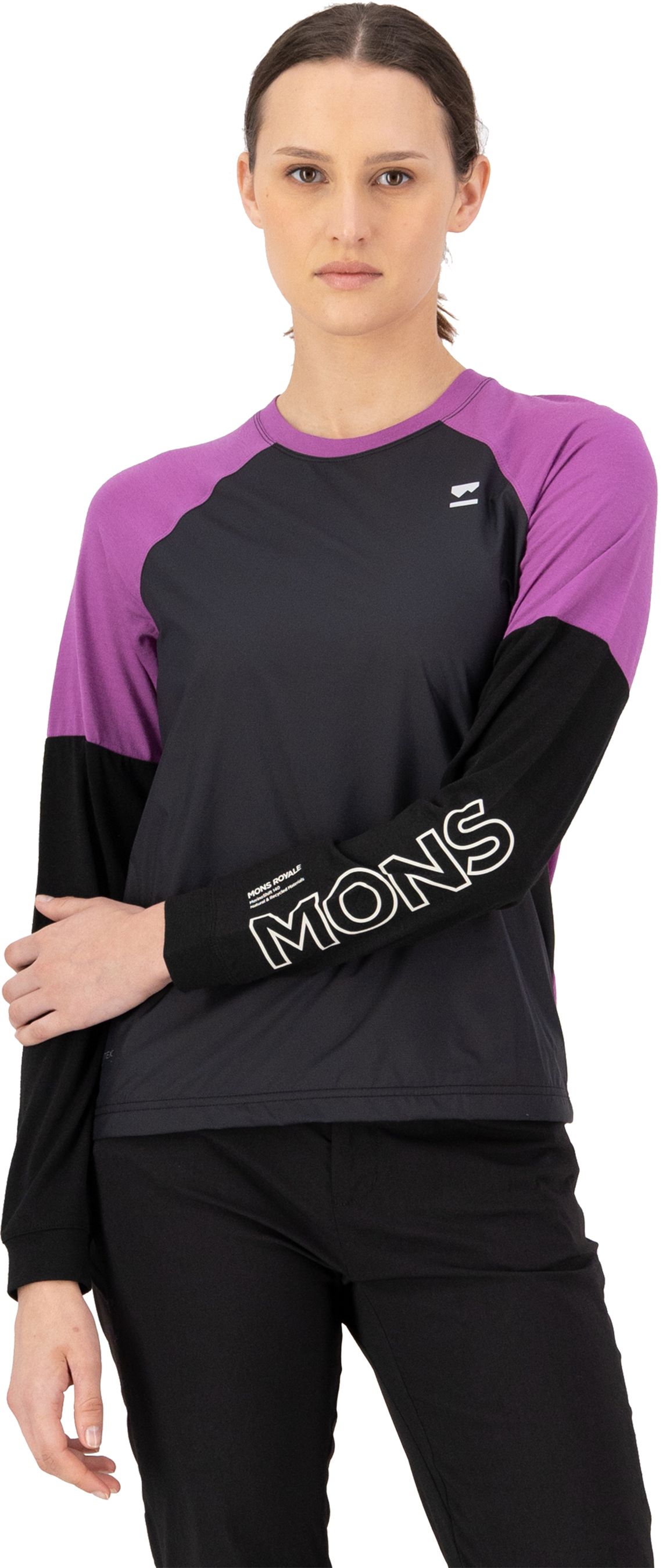 TARN WIND Damen-Merino-Langarmshirt / purple bolt/black / XS