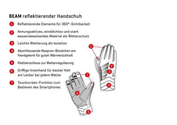 BEAM 2.0 reflektierende Unisex-Handschuhe / schwarz_silber / M