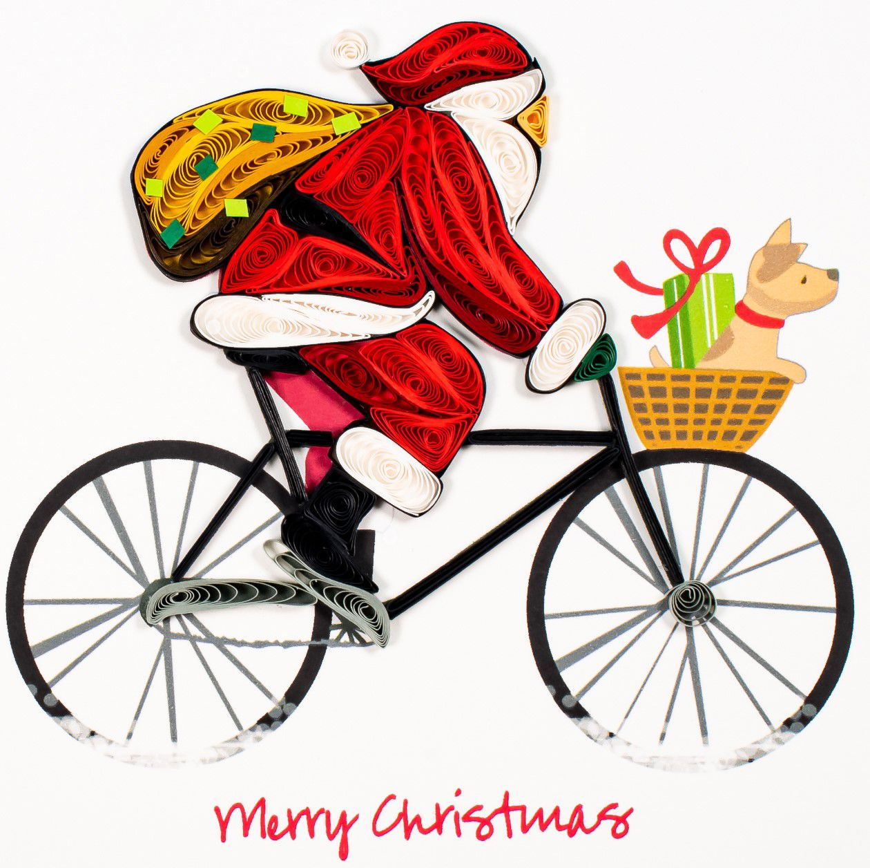 Paper Quilling Karte Nikolaus auf Velo Merry Chris / rot