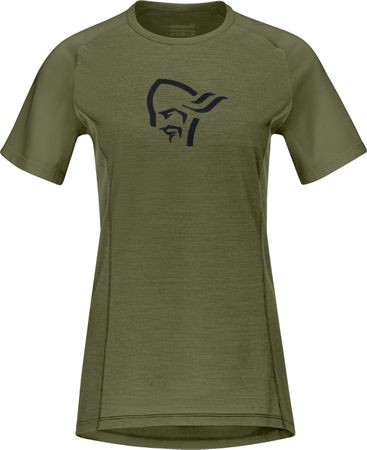 FJØRÅ WOOL SS Damen-Merino-Kurzarmshirt / olive night / S