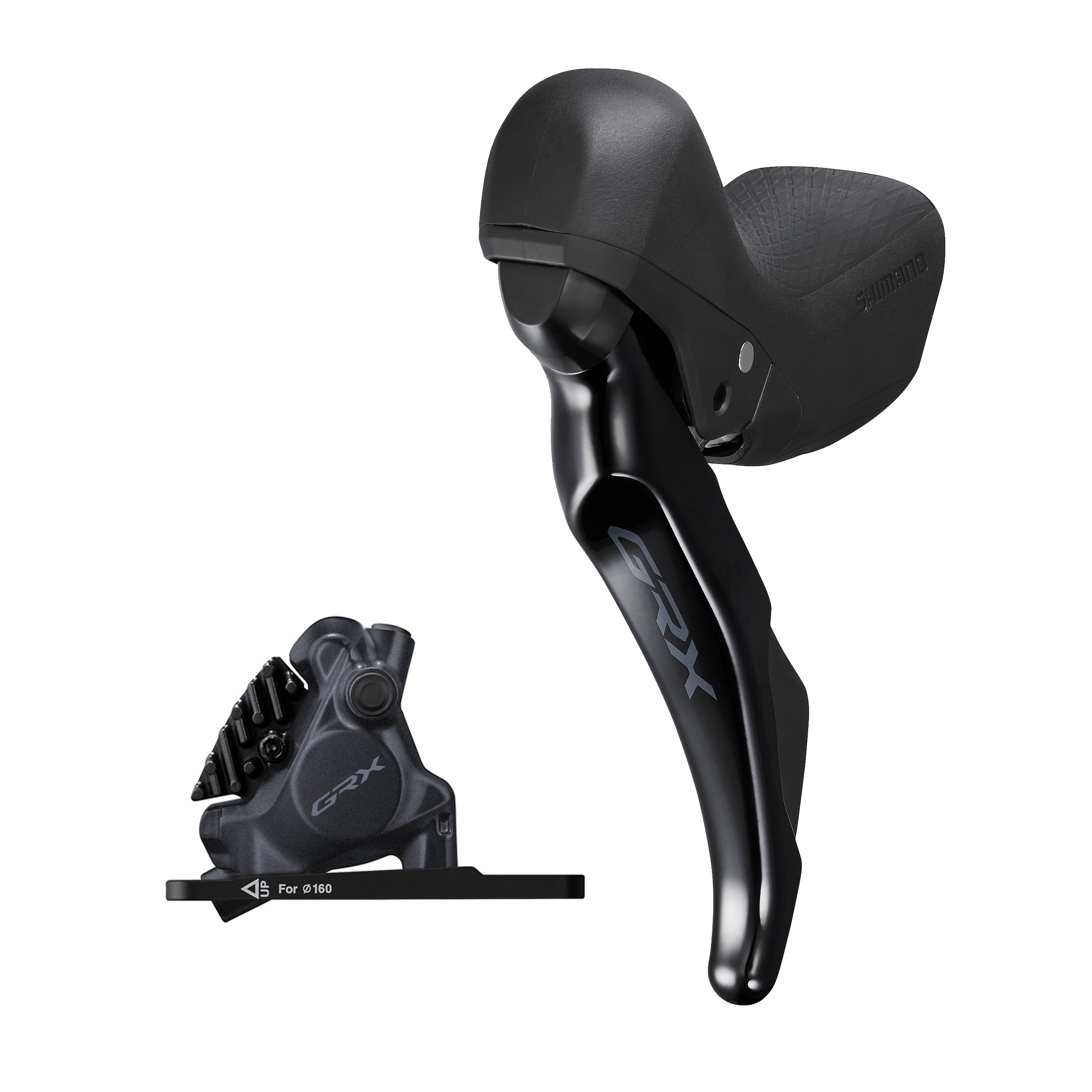 Scheibenbremsen-Set GRX BR-RX410 mit ST-RX400 / schwarz / vorne, Hebel links, 2, Flatmount/inkl. Adapter 140/160 mm vorne, 100 cm