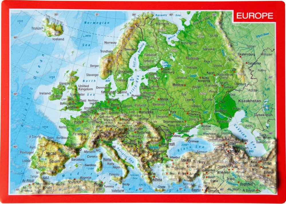 GEORELIEF EUROPA 3D-Postkarte - Hauptansicht