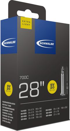 SCHWALBE EXTRALIGHT Schlauch / 28", SV20T, 60mm, 18/25-622/630