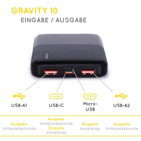 GRAVITY Powerbank / black / 10000mAh, 37W Output: 15W