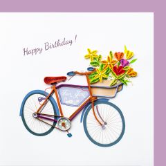 Paper Quilling Karte Fahrrad Happy Birthday / violett