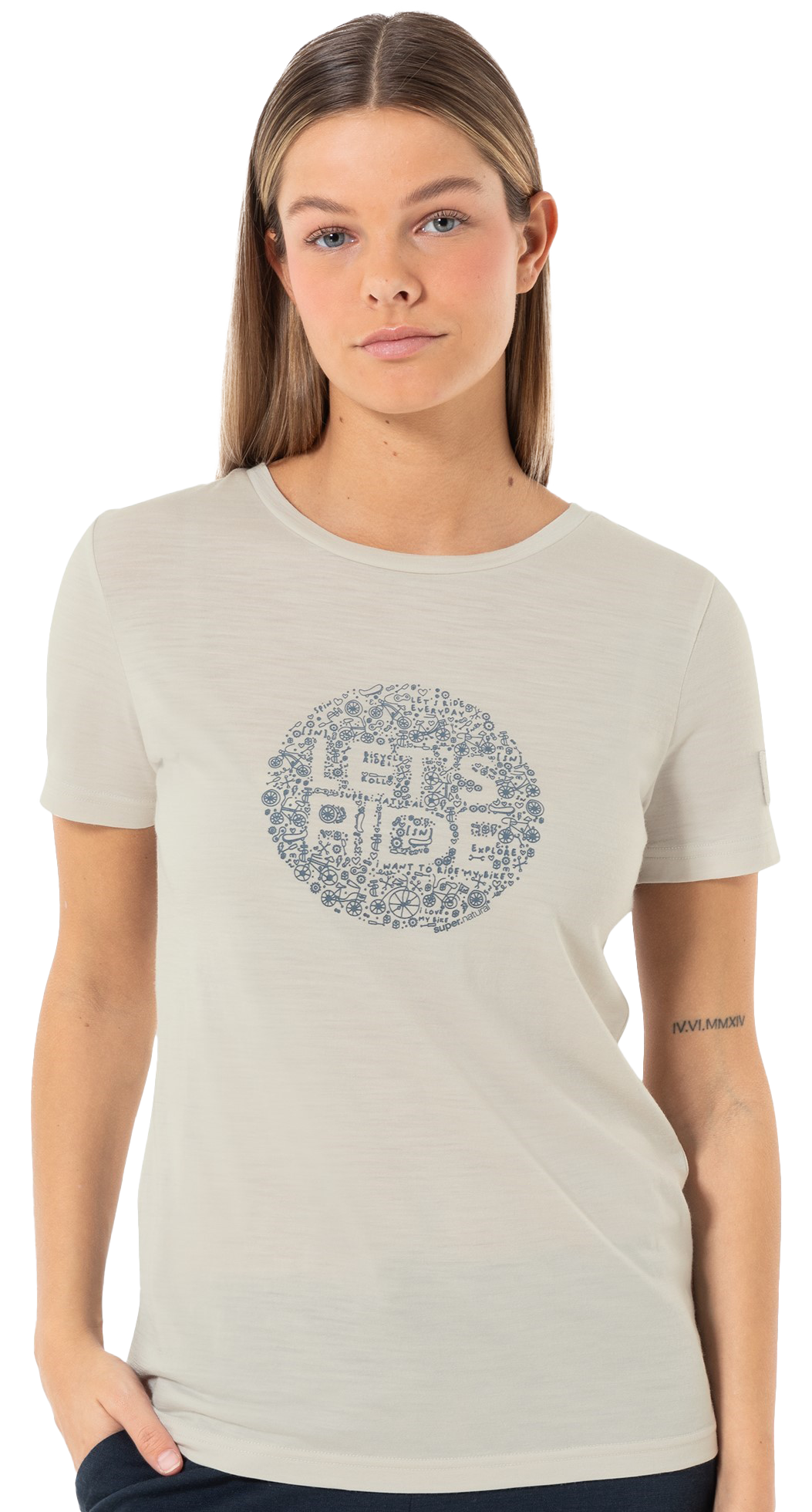 LETS RIDE BIO Damen-Kurzarm-Merino-Shirt / white stone melange/flint stone / XS