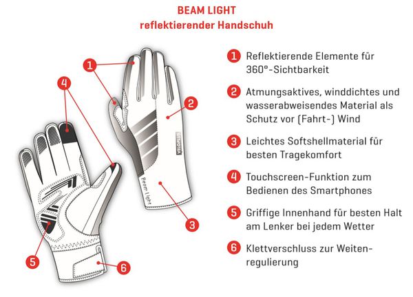 BEAM LIGHT reflektierende Unisex-Softshell-Handschuhe / silber / 3XL=12