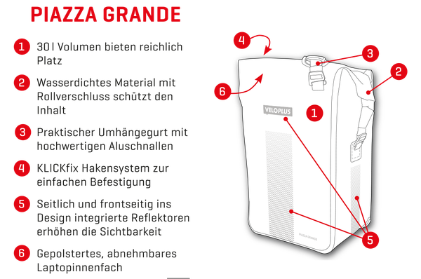 PIAZZA GRANDE Hinterradtasche / anthrazit reflektierend