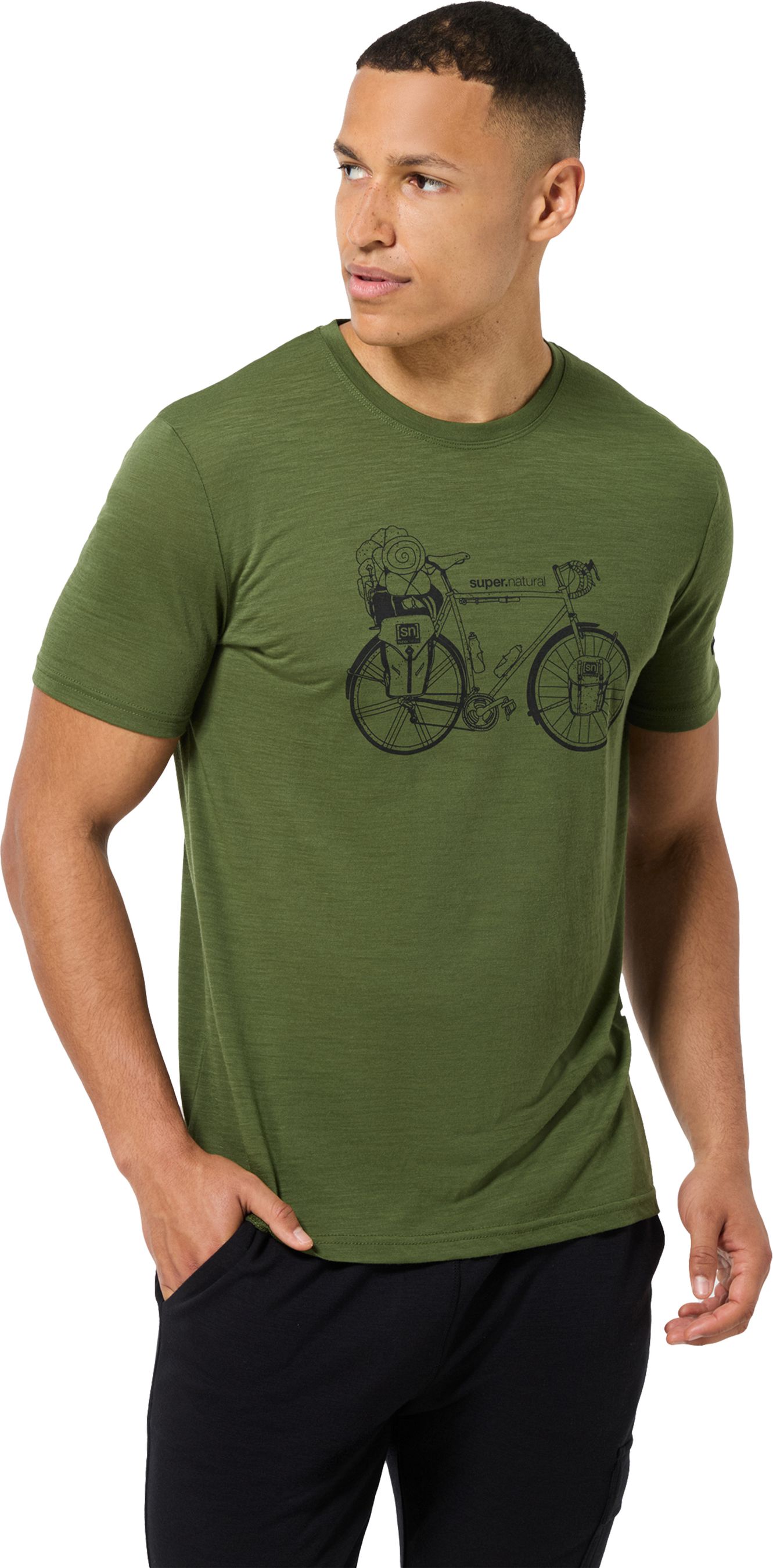 WANDER WHEEL Herren-Kurzarm-Merino-Shirt / chive/jet  / L