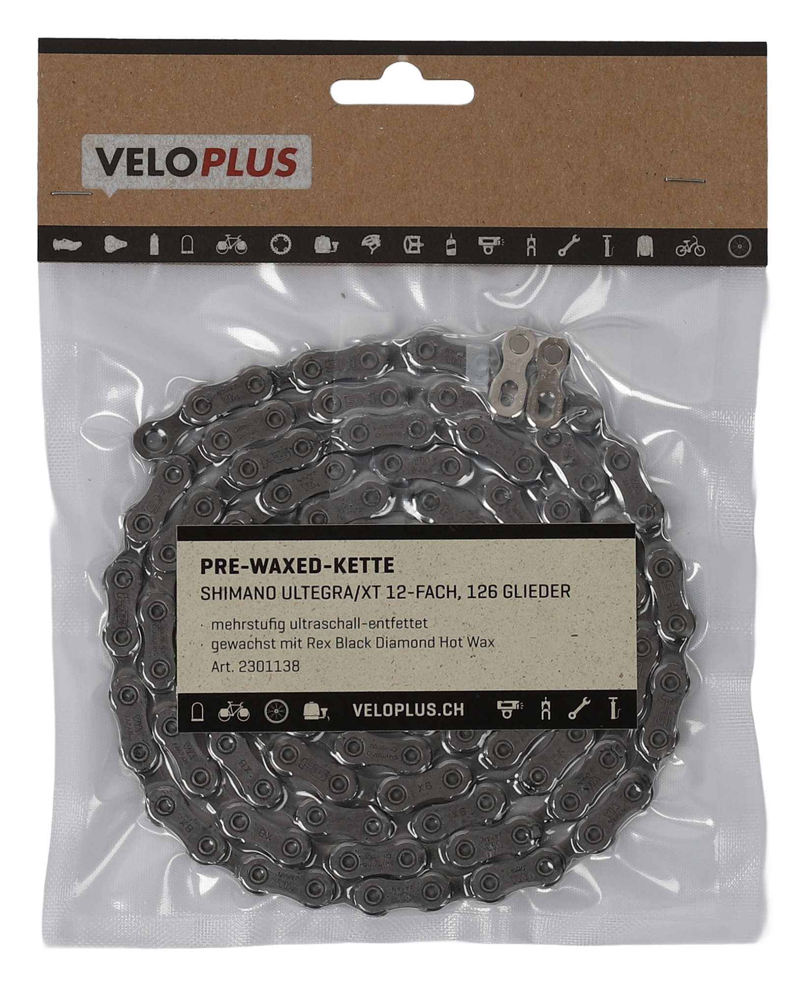 PRE-WAXED-KETTE / silber / Shimano Ultegra/XT 12fach, 126 Glieder