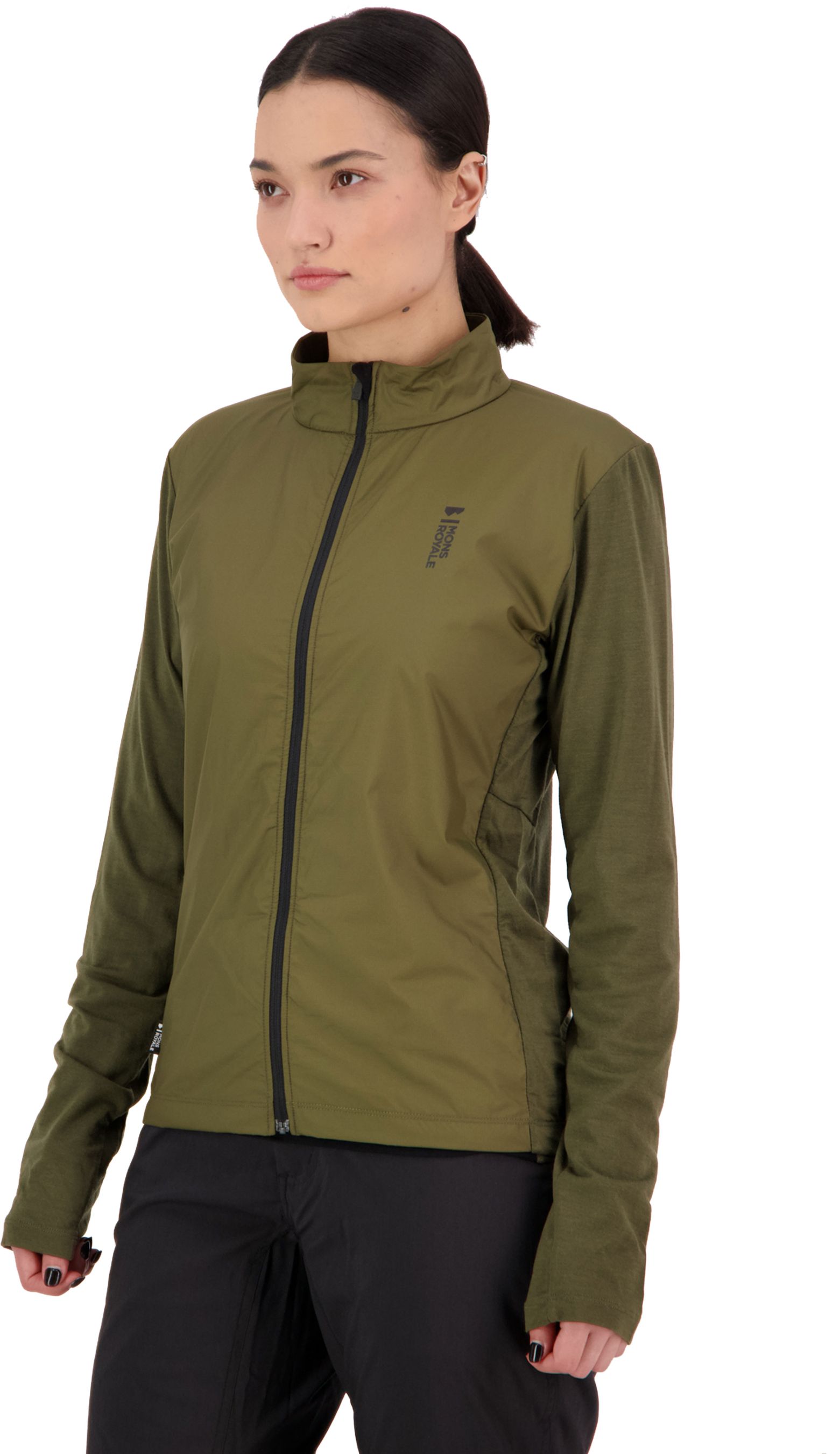 REDWOOD WIND Damen-Merino-Langarmtrikot mit Windschutz / dark olive / L