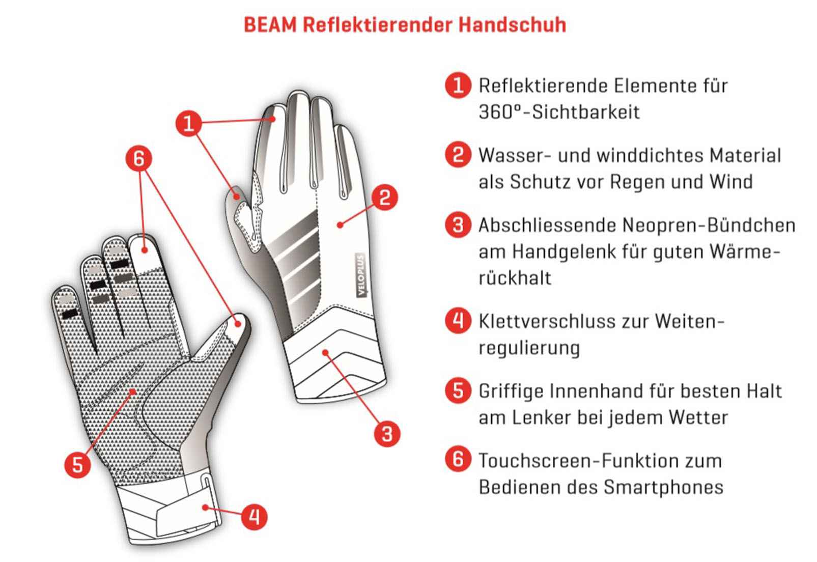 BEAM reflektierende Unisex-Thermo-Handschuhe, Schwarz