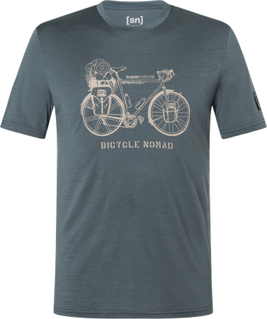 BICYCLE NOMAD BIO Herren-Kurzarm-Merino-Shirt / turbulence blue/vintage khaki melange / M