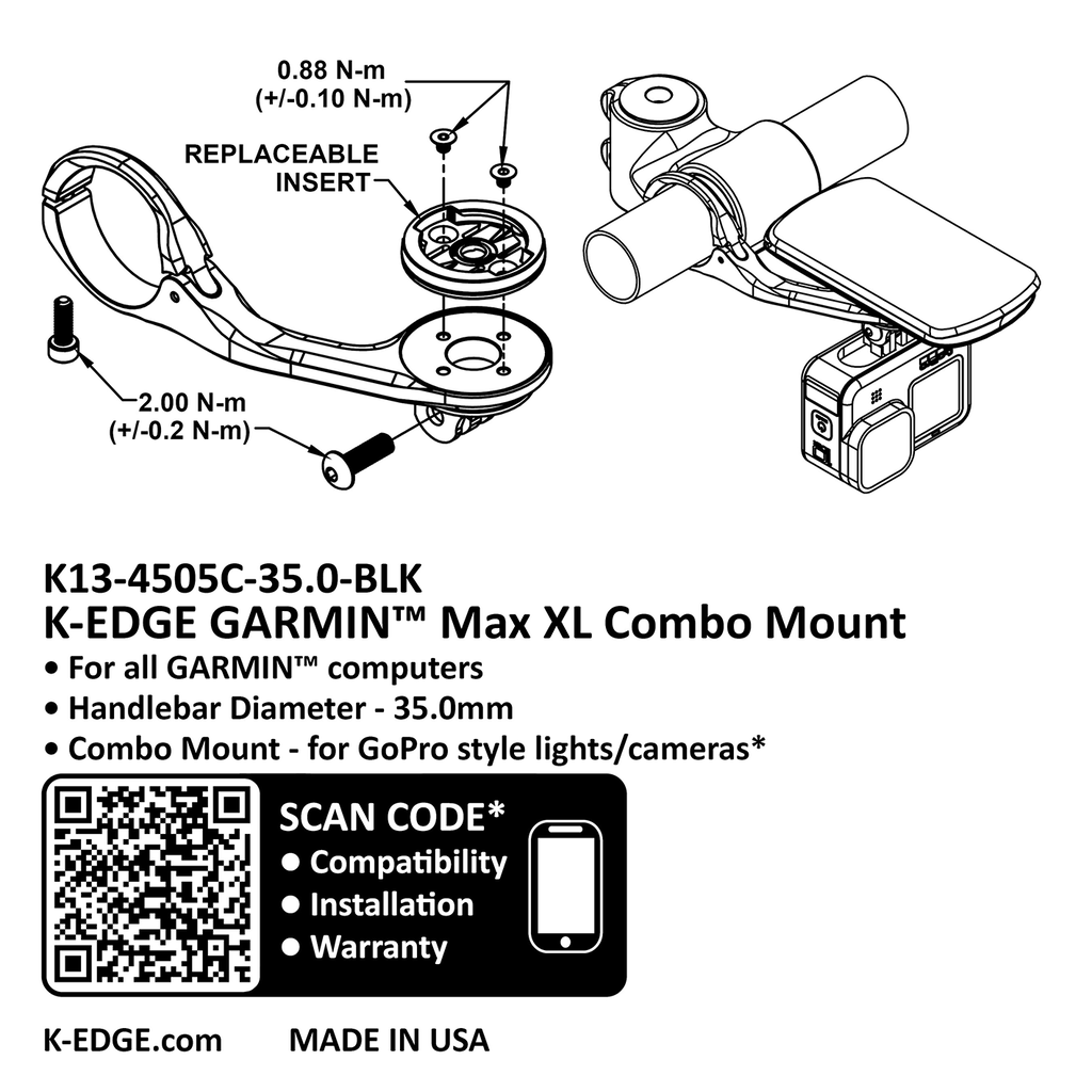 K-EDGE GARMIN MAX XL Combo Mount 35.0mm / black / one size