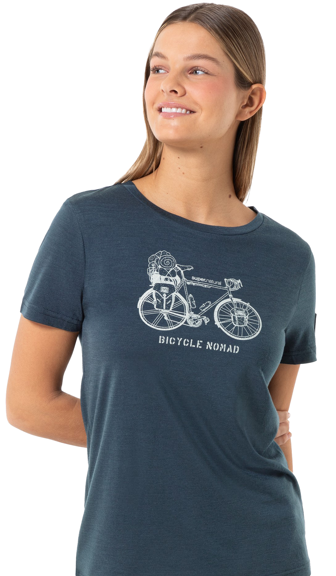 BICYCLE NOMAD BIO Damen-Kurzarm-Merino-Shirt / blueberry/feather grey / S
