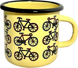 VELO Emailletasse mit Velomotiv / gelb / 300 ml