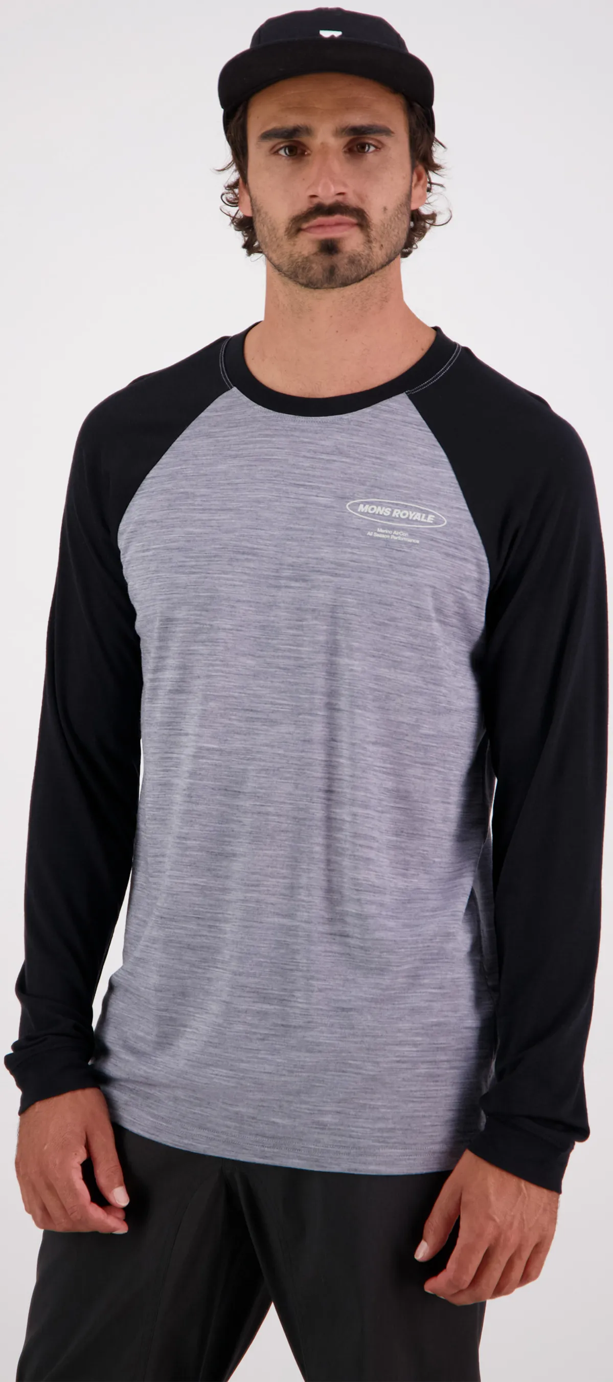 ICON RAGLAN Herren-Merino-Langarmshirt / grey/heather/black / M