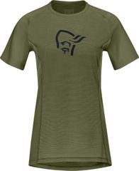 FJØRÅ WOOL SS Damen-Merino-Kurzarmshirt / olive night / L