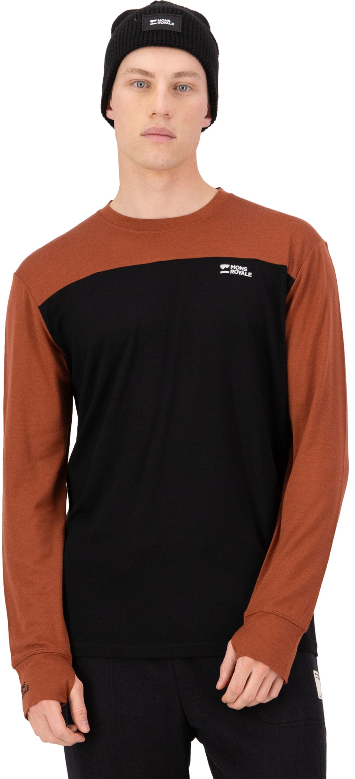 YOTEI Herren-Merino-Langarmshirt / sienna/black / S