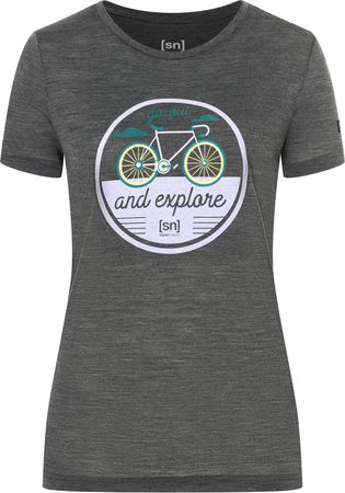 GO OUT Damen-Kurzarm-Merino-Shirt / pirate grey melange / L