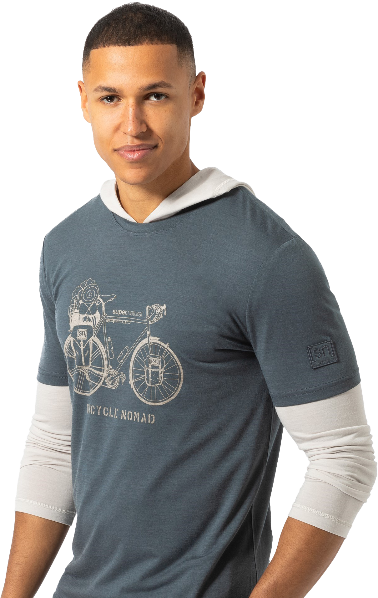 BICYCLE NOMAD BIO Herren-Kurzarm-Merino-Shirt / turbulence blue/vintage khaki melange / M