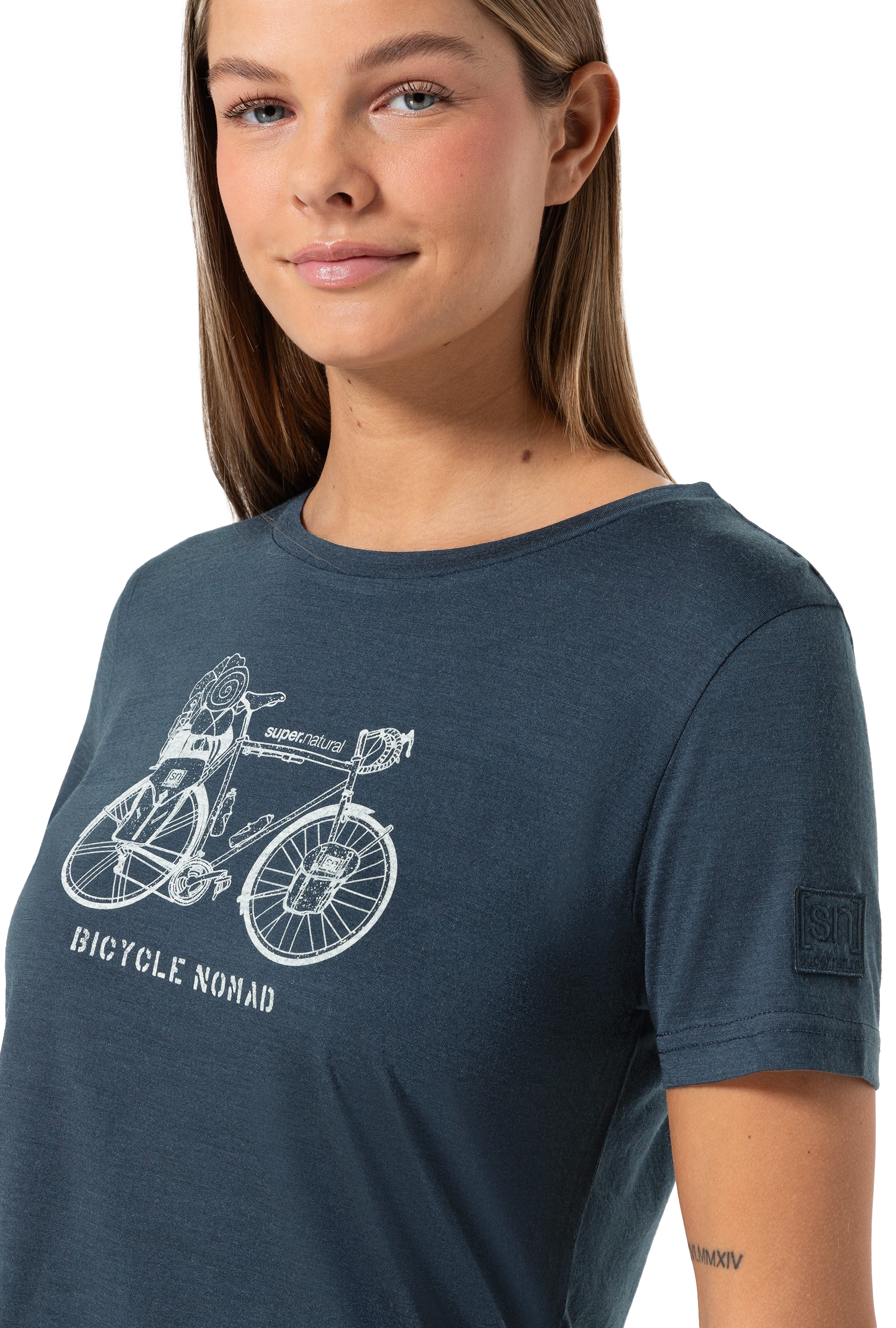 BICYCLE NOMAD BIO Damen-Kurzarm-Merino-Shirt / blueberry/feather grey / S