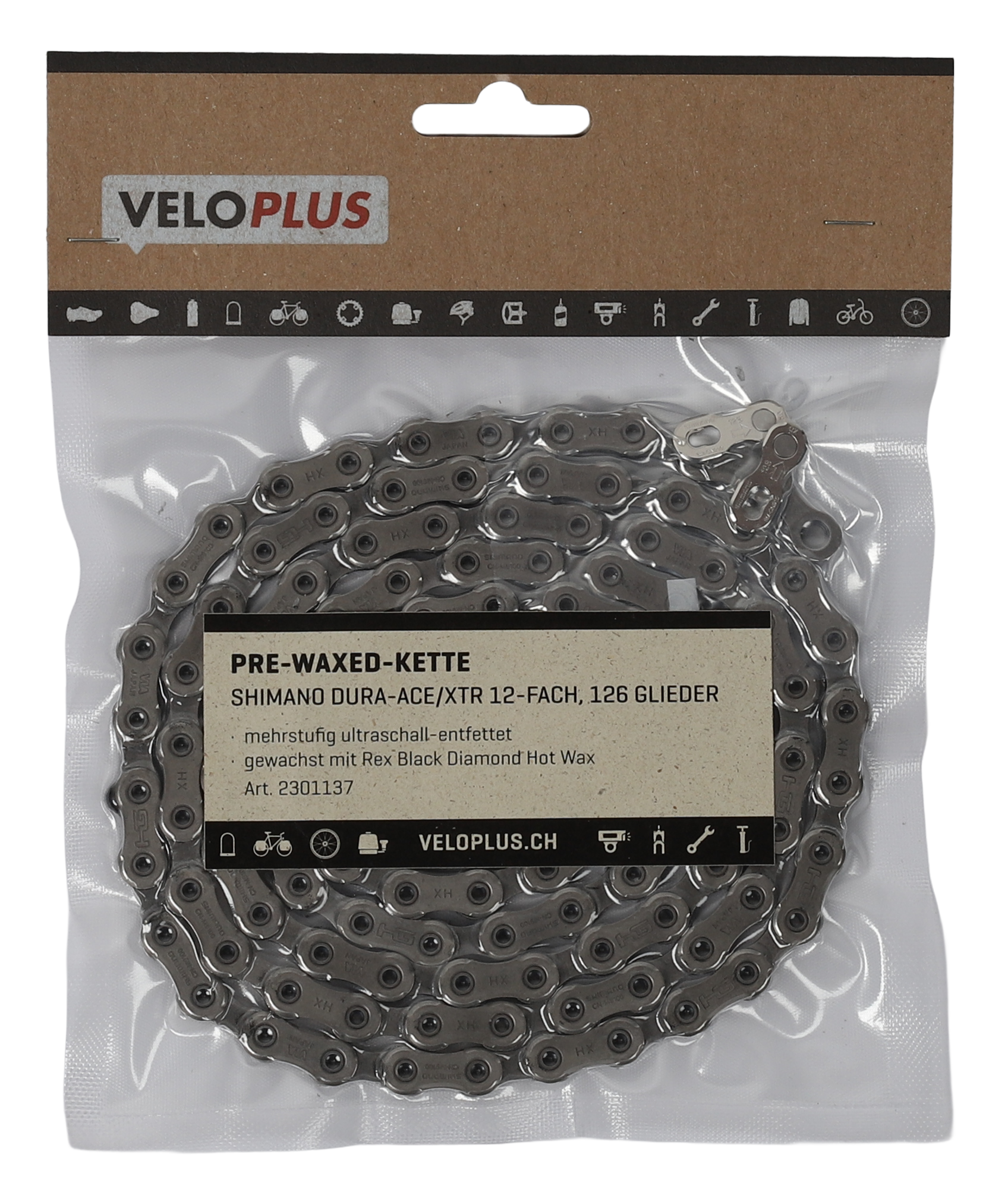 PRE-WAXED-KETTE / silber / Shimano Dura-Ace/XTR 12fach, 126 Glieder