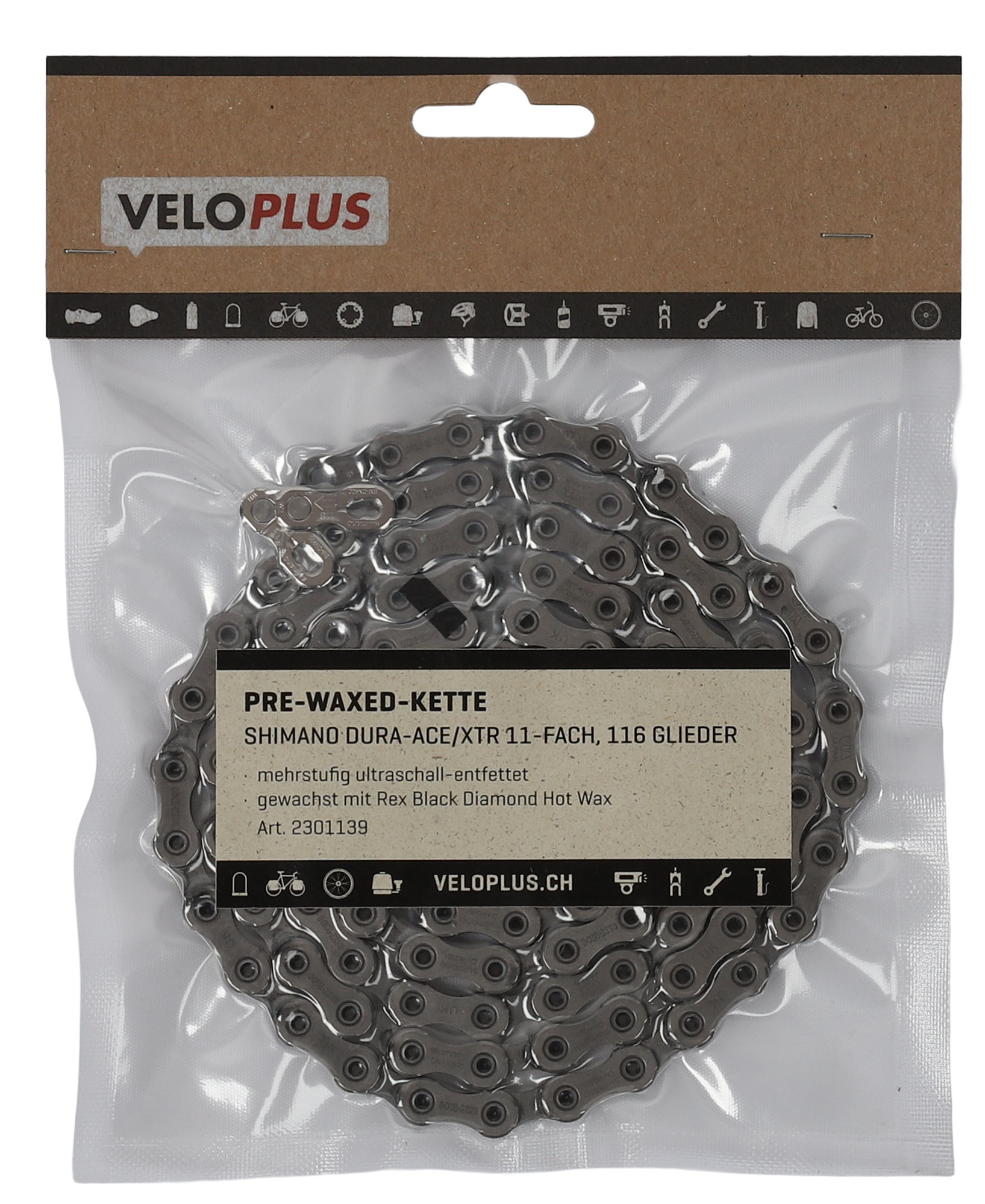 PRE-WAXED-KETTE / silber / Shimano  Dura-Ace/XTR 11fach, 116 Glieder