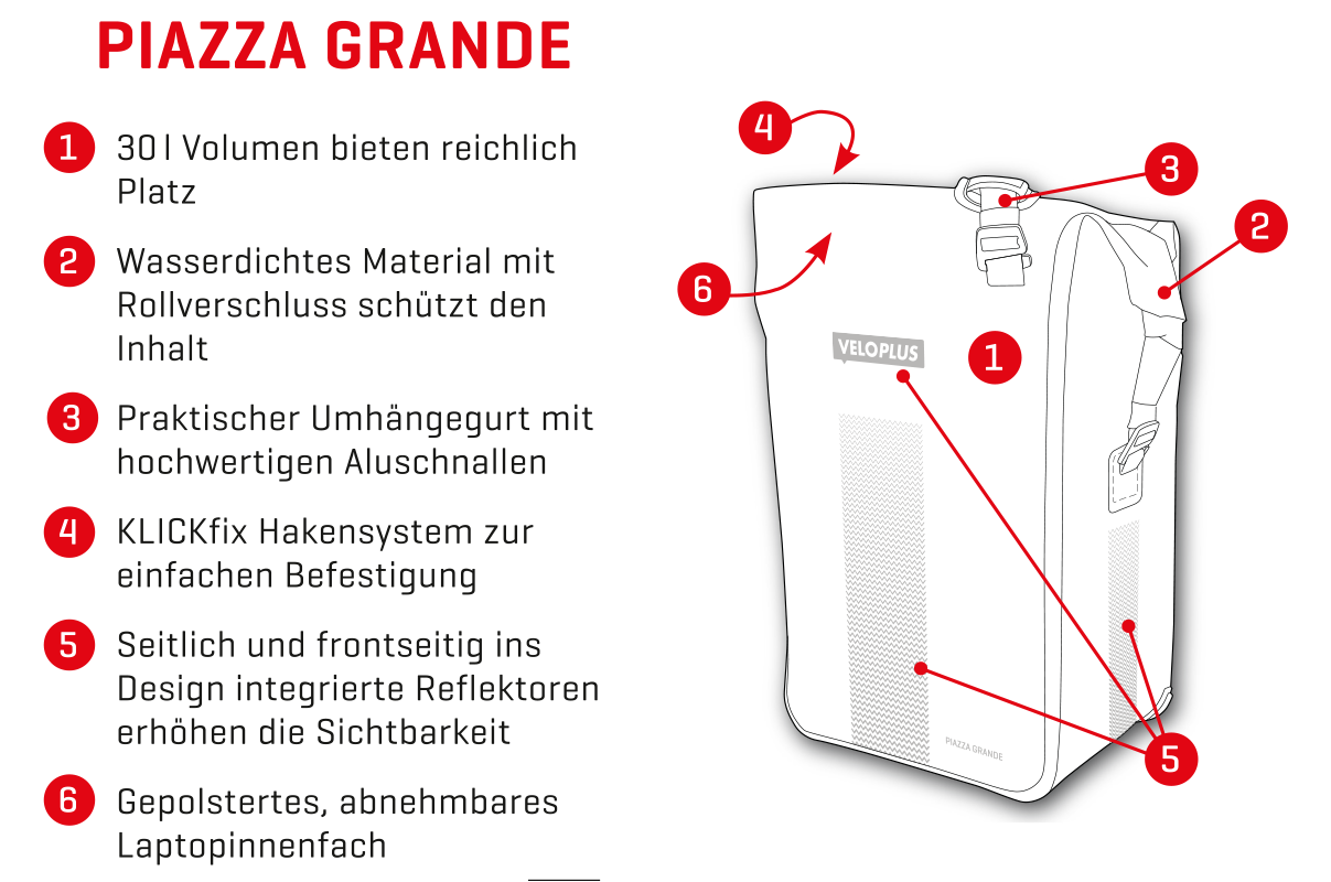 PIAZZA GRANDE Hinterradtasche / anthrazit reflektierend