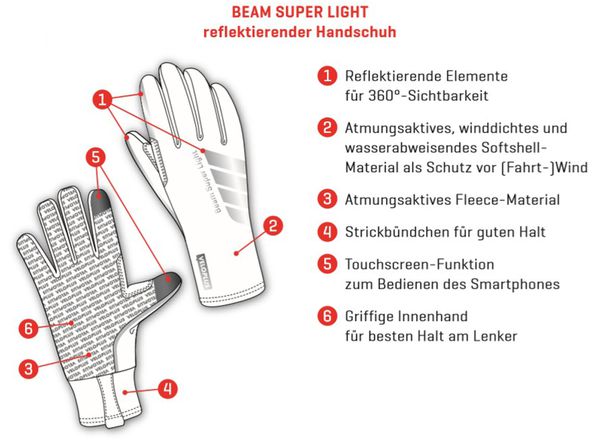 BEAM SUPER LIGHT reflektierende Unisex-Softshellhandschuhe / schwarz / XS