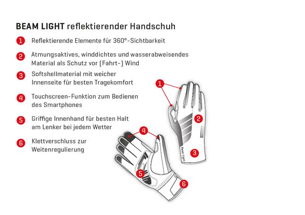 BEAM LIGHT 2.0 Unisex-Handschuhe / schwarz_silber / M