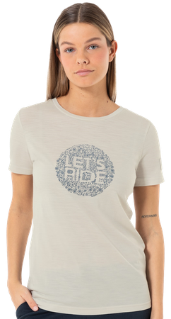 LETS RIDE BIO Damen-Kurzarm-Merino-Shirt / white stone melange/flint stone / XS