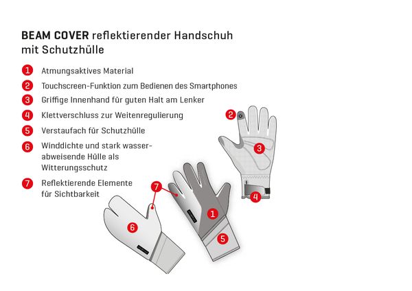 BEAM COVER Unisex-Handschuh mit reflektierender Schutzhülle / schwarz_silber / XL