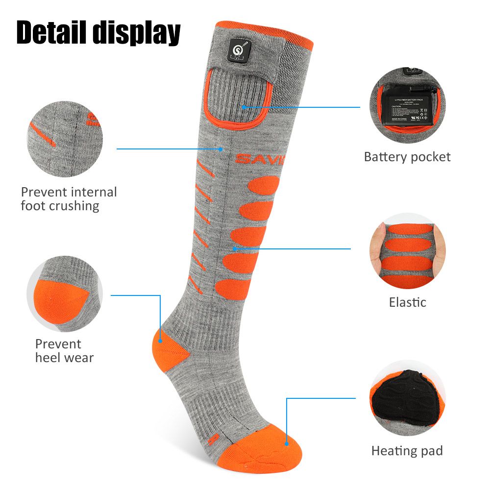 SAVIOR Ski Socks Bluetooth Montreal grey-orange / XL