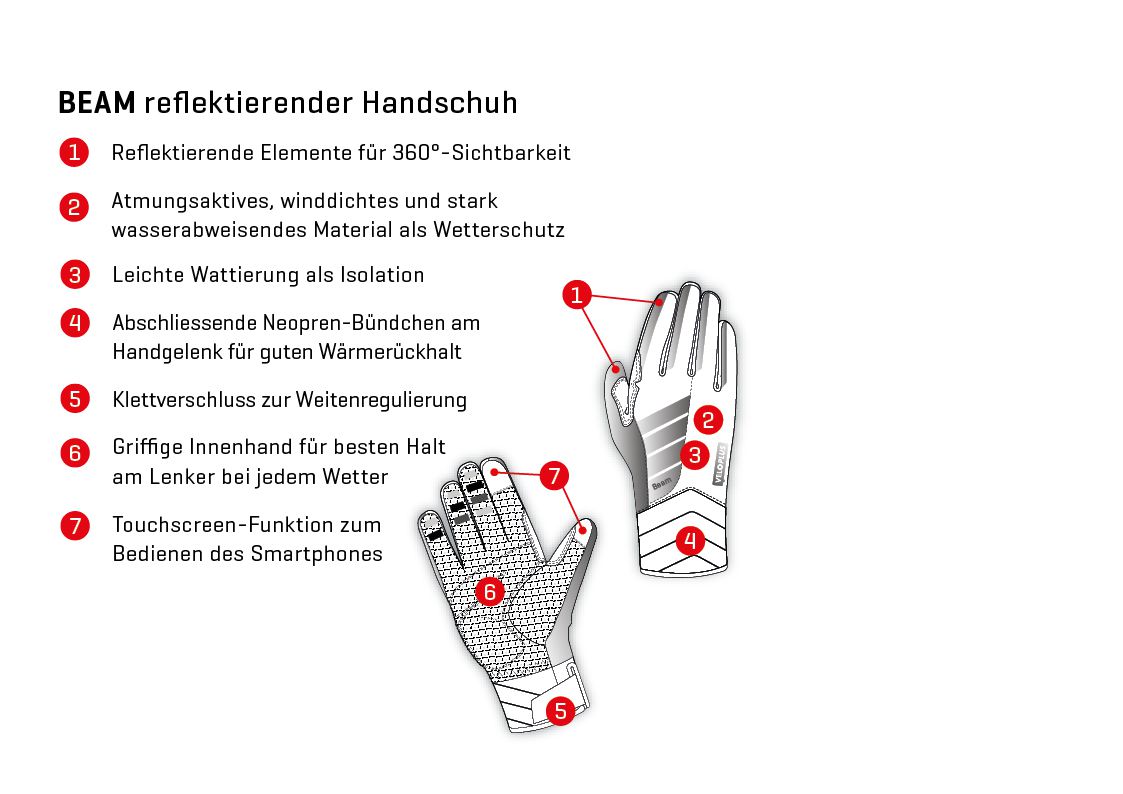 BEAM 2.0 reflektierende Unisex-Handschuhe / schwarz_silber / M